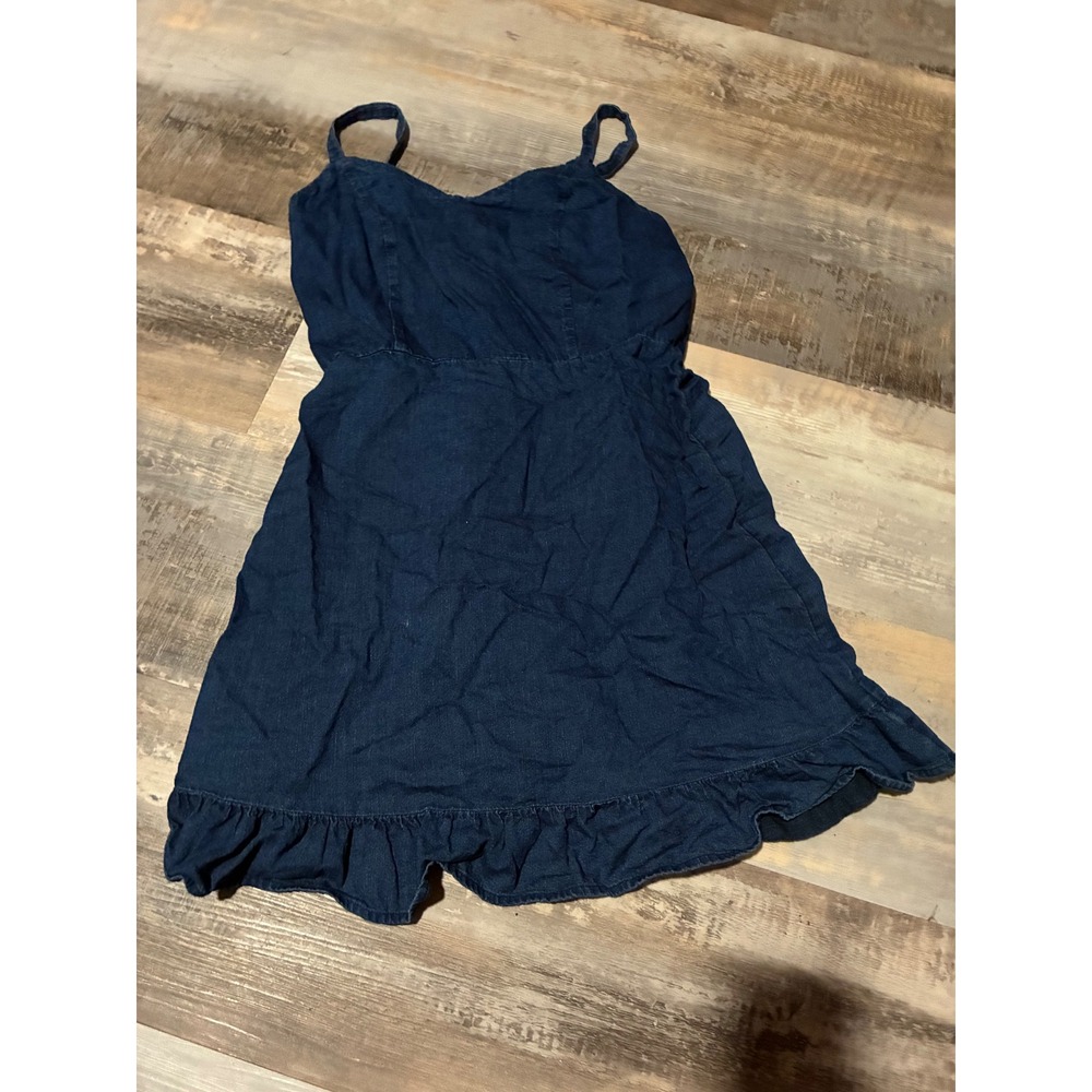 Old Navy Womens Denim Mini Dress Dark Wash Smocked Ruffle Hem Cotton Sleeveless